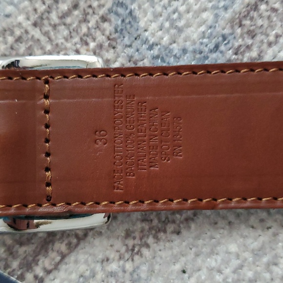 NWT Vineyard Vines Men's Blue Woodblock Stripe Brown Leather Belt Sz36 - Picture 8 of 10